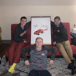 A photo of the Rocket League team from Maseter's sophomore year at Ohio State. Maseter is in the middle. On the left is Kevin "Slepy" Higgins and on the right is Ben "Vortex" Friedberg.