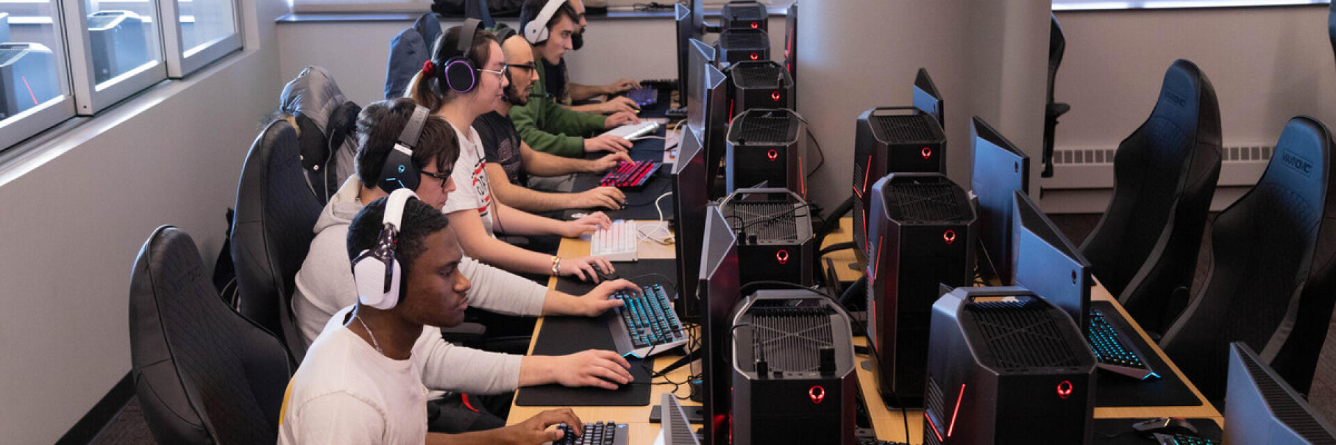 group of students gaming at Ohio State Esports Arena