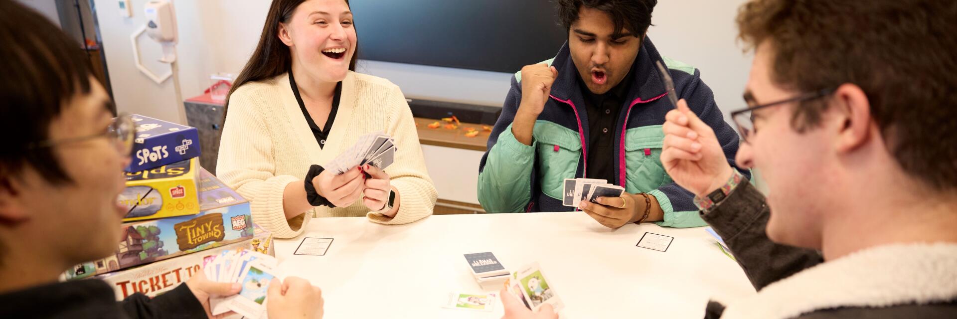 Students playing board games.